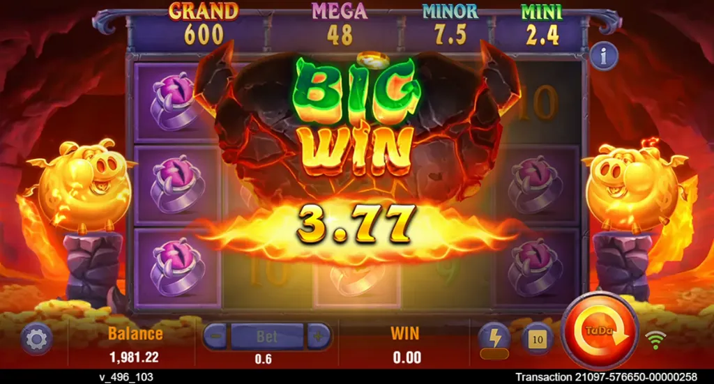 Devil Fire - Game Screenshot with Big Win Display