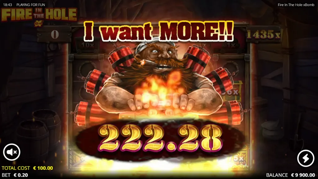Fire in the Hole - Game screenshot with winnings display.