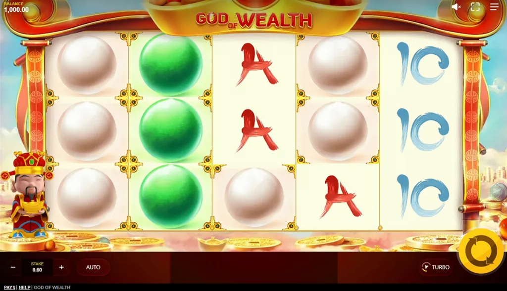 God of Wealth - Slot game image with colorful reels.