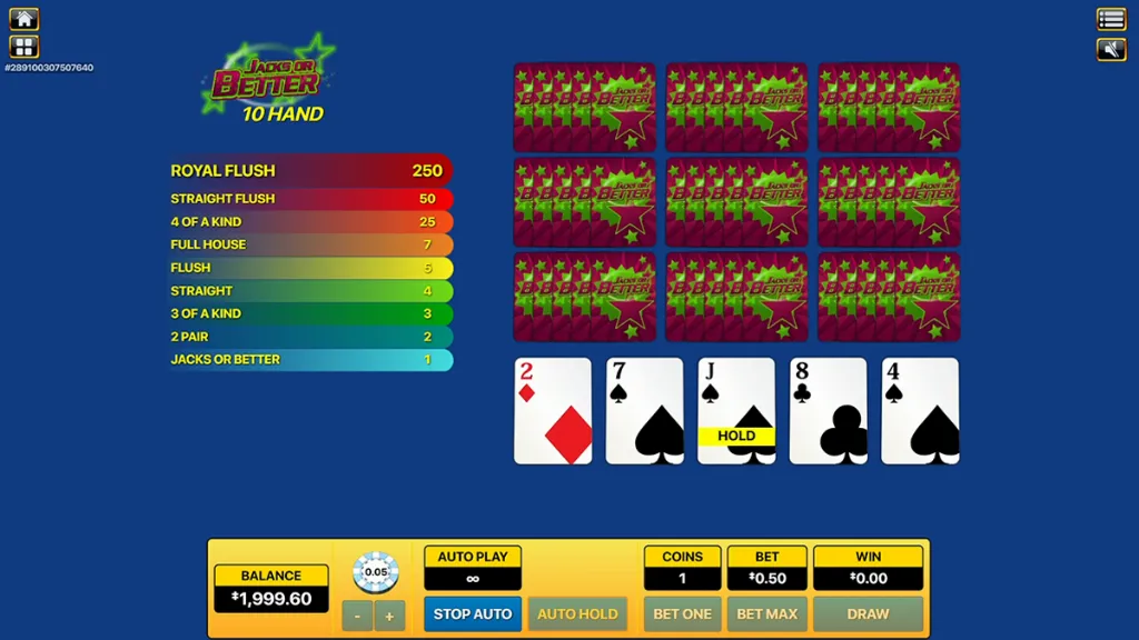 Jacks or Better - Game screenshot with cards displayed.