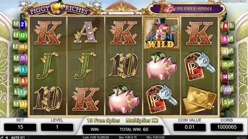 Piggy Riches - Slot Game with wild symbols and bonus spins.