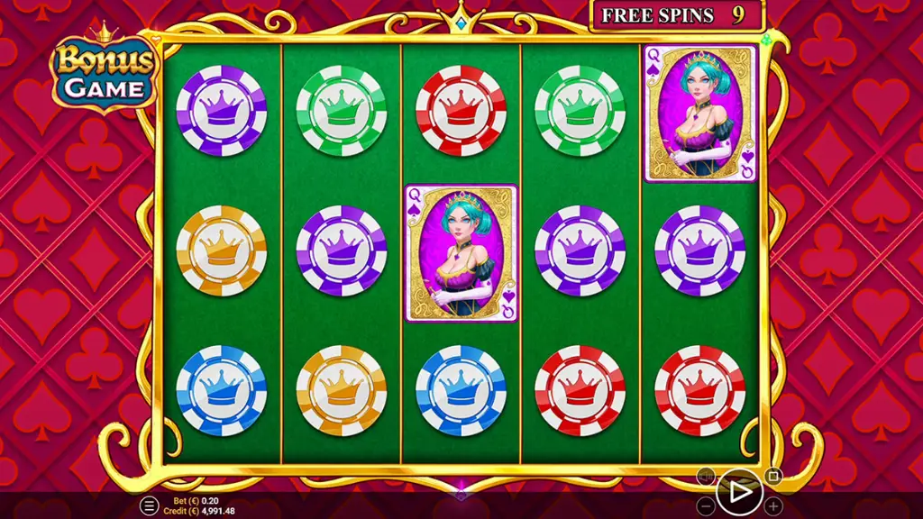 Queen of Cards - Game Screen with bonus symbols.