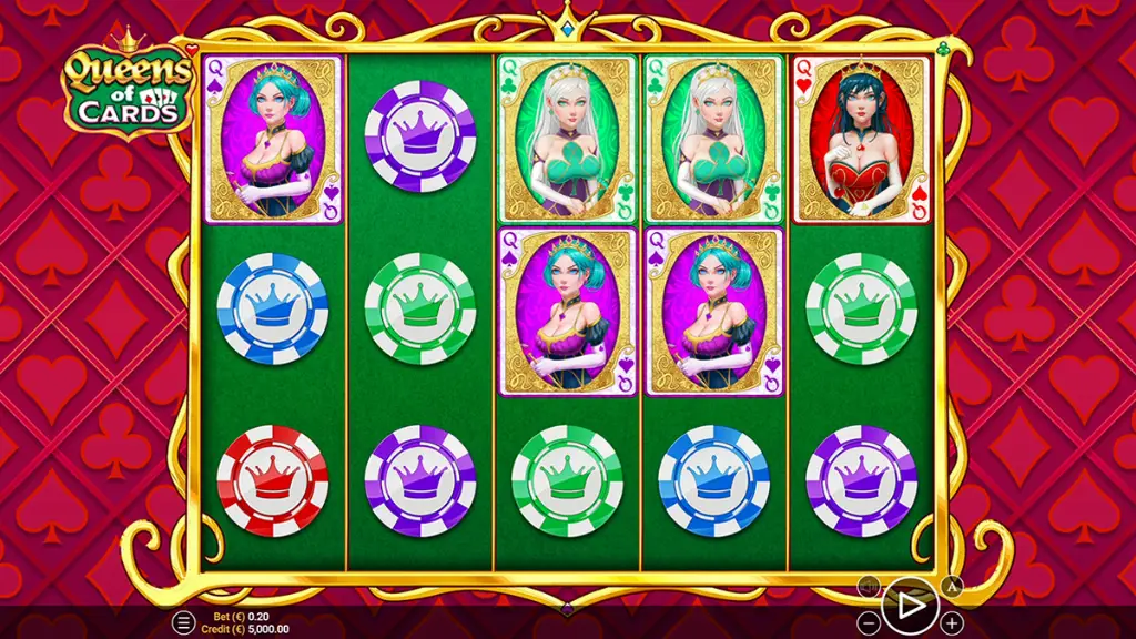 Queens of Cards - Slot Game Image with Queens and Chips
