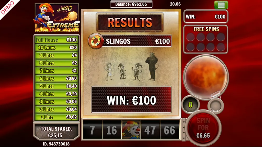 Slingo Extreme - Game screenshot with big win.
