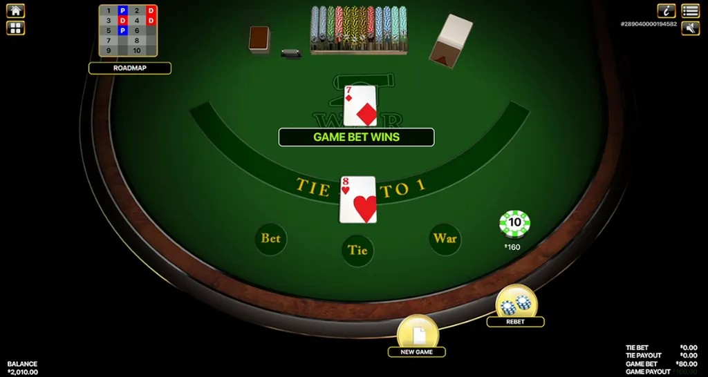 War - Game Screenshot with winning cards displayed.