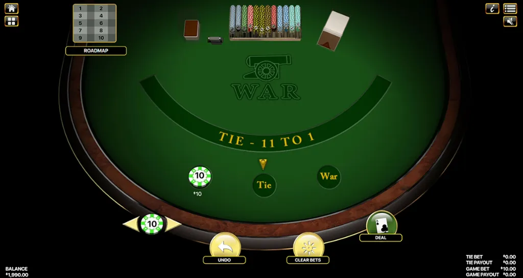 War - Game Table Photo with betting options.