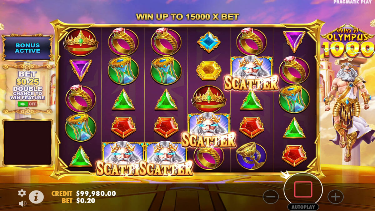 Screenshot of the bonus trigger on Gates Of Olympus 1000