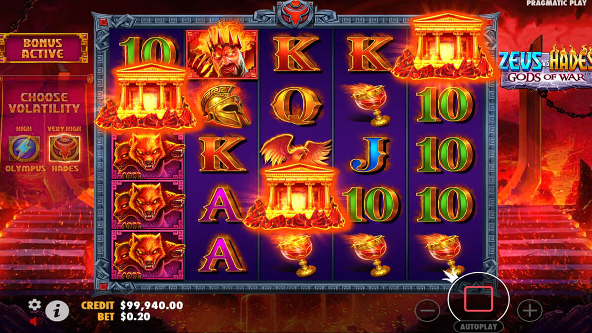 Screenshot of the bonus trigger in the Zeus vs Hades slot
