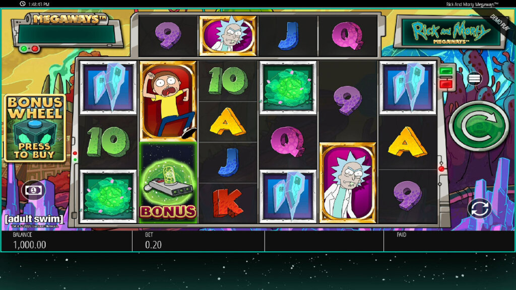 Screenshot of the normal gameplay on Rick and Morty Megaways slot