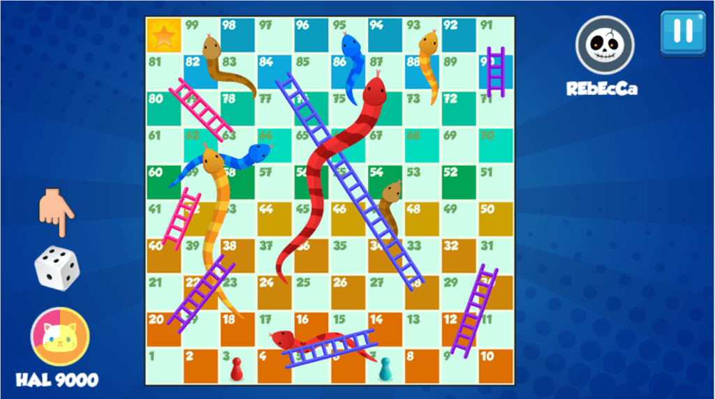 Screenshot of the normal gameplay on Snakes and Ladders