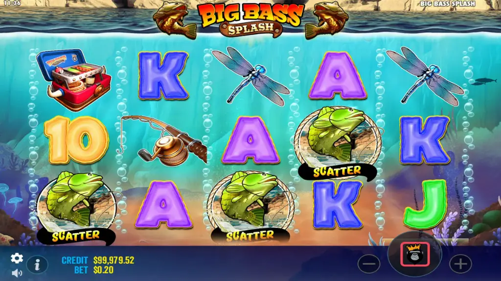 Big Bass Splash - Game screenshot with bonus trigger.