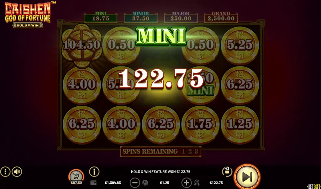 Caishen - Game Screenshot with winning amounts