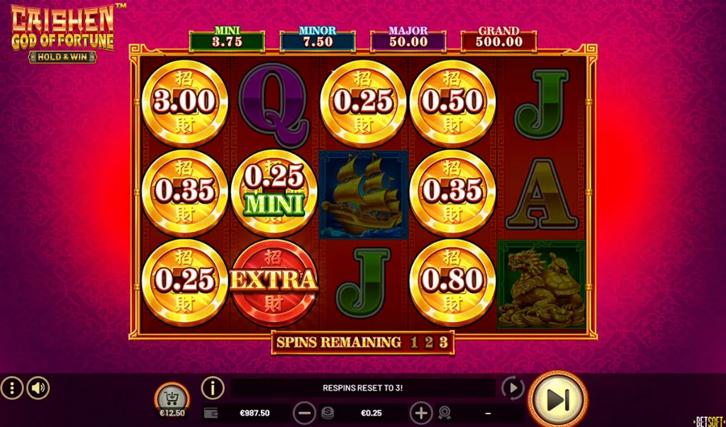 Caishen - Game Screen with bonus symbols and payouts.