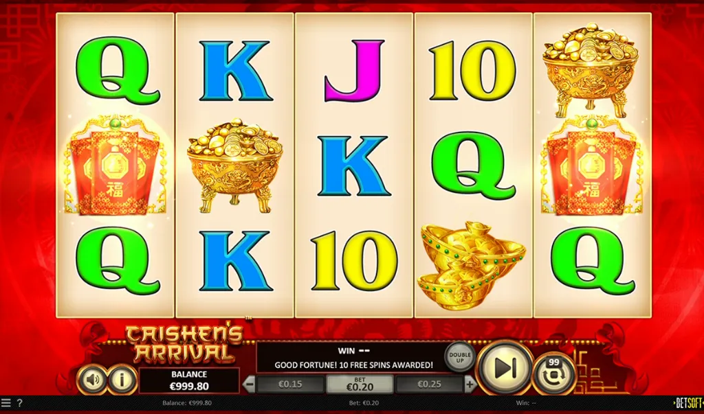 Caishen's Arrival - Slot game with bonus trigger.