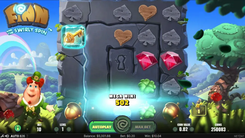 Finn and the Swirly Spin - Game screenshot with big win.