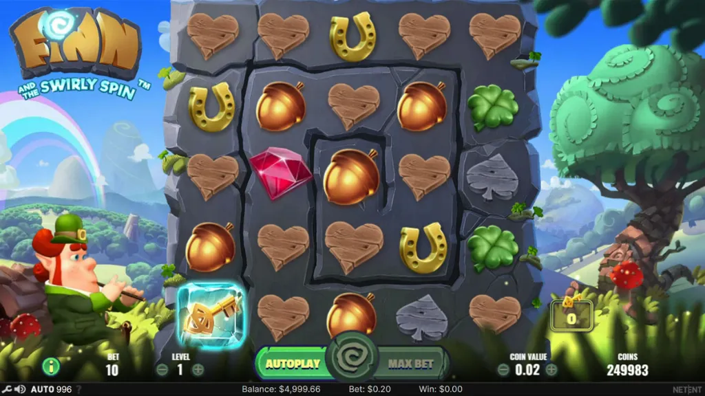 Finn and the Swirly Spin - Game screenshot with symbols.