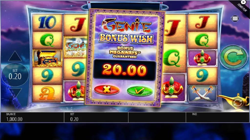 Genie Jackpots Megaways - screenshot with bonus buy feature.