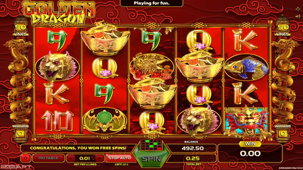 Golden Dragon - Slot Game with bonus trigger displayed