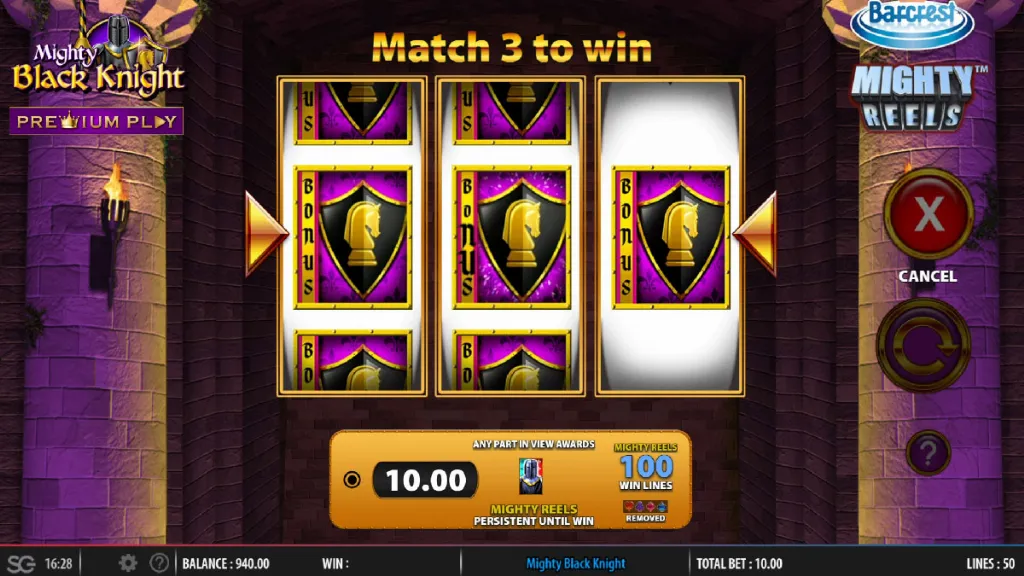 Mighty Black Knight - Slot Game Screenshot with Bonus Trigger
