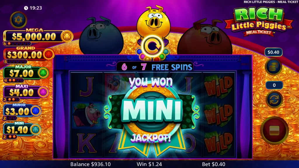Rich Little Piggies - Game screenshot with jackpot win.