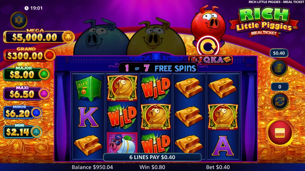 Rich Little Piggies - Game screenshot with bonus spins.
