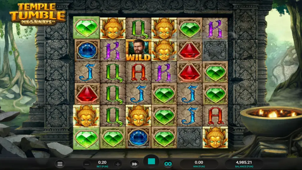 Temple Tumble Megaways - Game screenshot with bonus trigger.