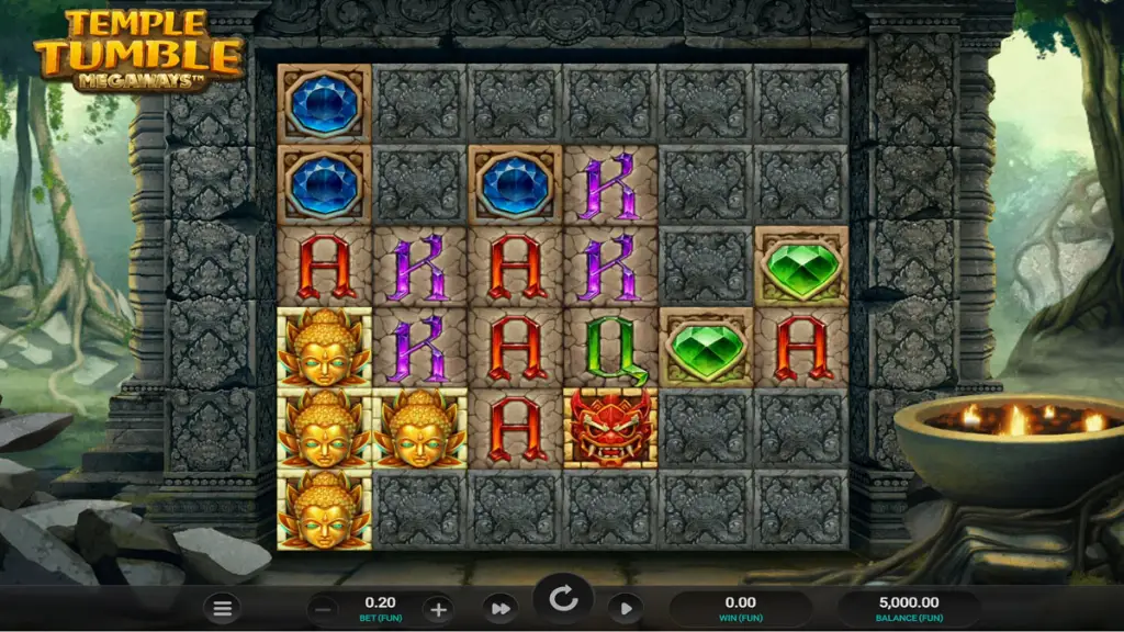Temple Tumble Megaways - Game screenshot with symbols.