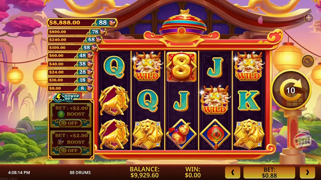 88 Drums - Slot Game Screenshot with Bonus Feature