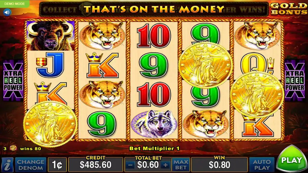 The Buffalo Gold Collection slot game reveals a triggered bonus with golden coin symbols activating the feature.