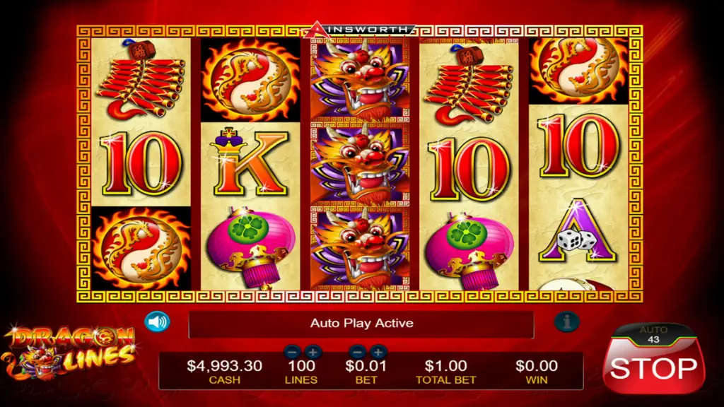 Bonus feature trigger appearing on the reels in Dragon Lines slot.