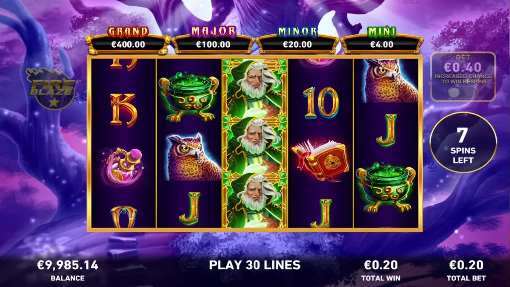 Fire Blaze - Game Screen with Wizards and Spins