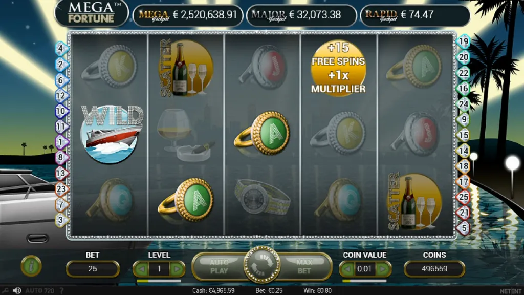 Mega Fortune slot scatter symbols triggering bonus feature