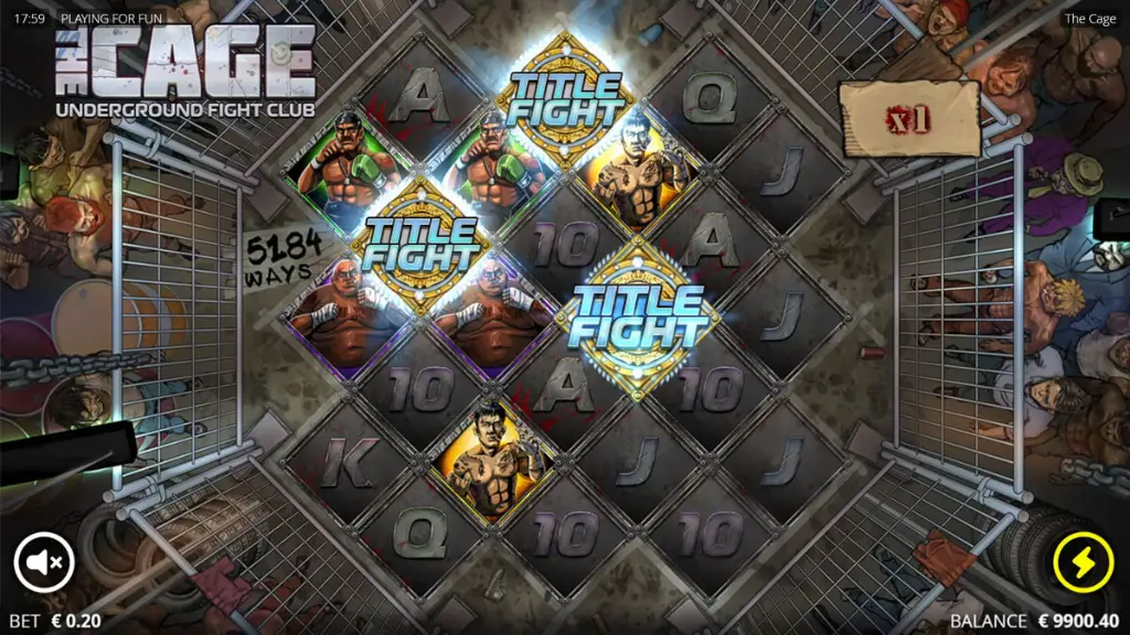 Title Fight symbols land on The Cage reels, activating the bonus round entry.