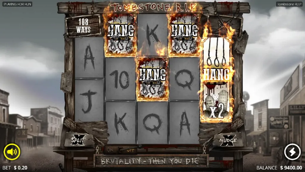Bonus trigger in Tombstone RIP with scatter symbols landing to unlock free spins.