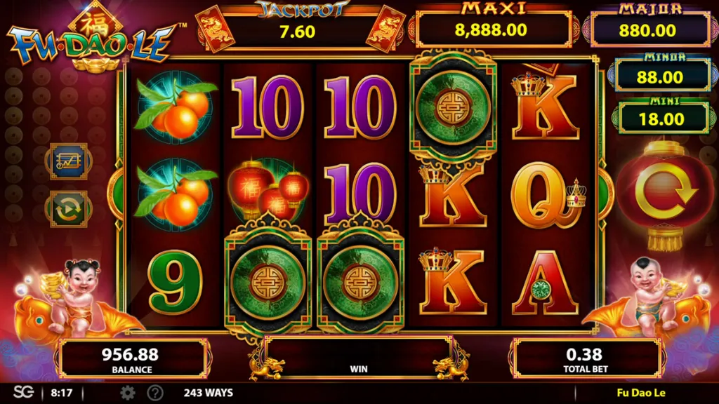 Fu Dao Le slot showing bonus symbols triggering the free spins feature on the reels.