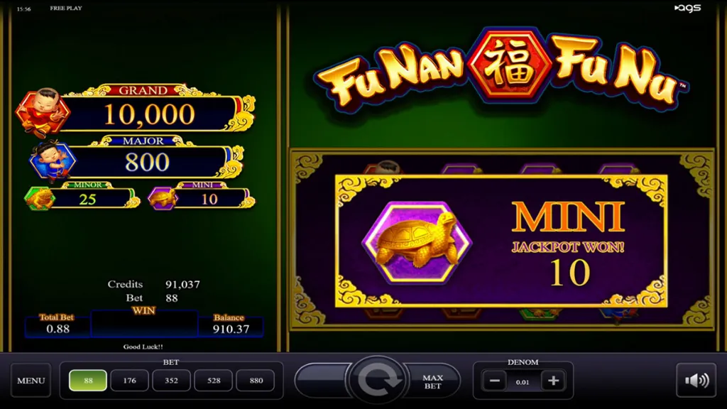 Mini jackpot win screen displayed on the Fu Nan Fu Nu slot game