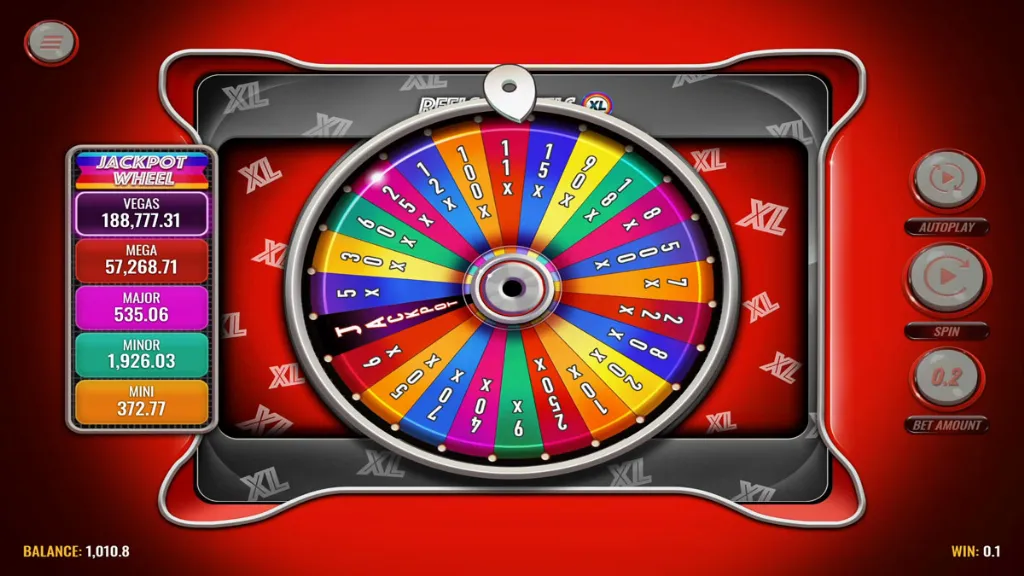 Reels & Wheels XL slot spinning the colorful jackpot bonus wheel during the bonus round