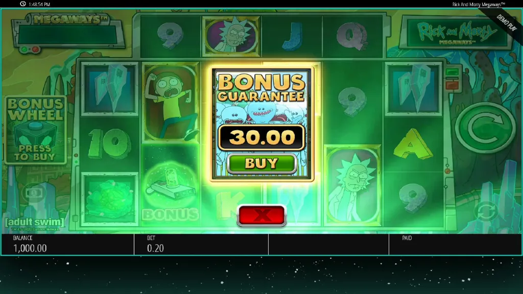Rick and Morty Megaways slot bonus buy feature with guarantee