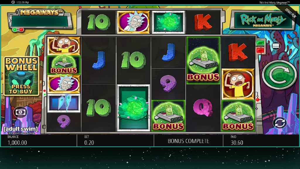 Rick and Morty Megaways slot bonus symbols triggering free spins