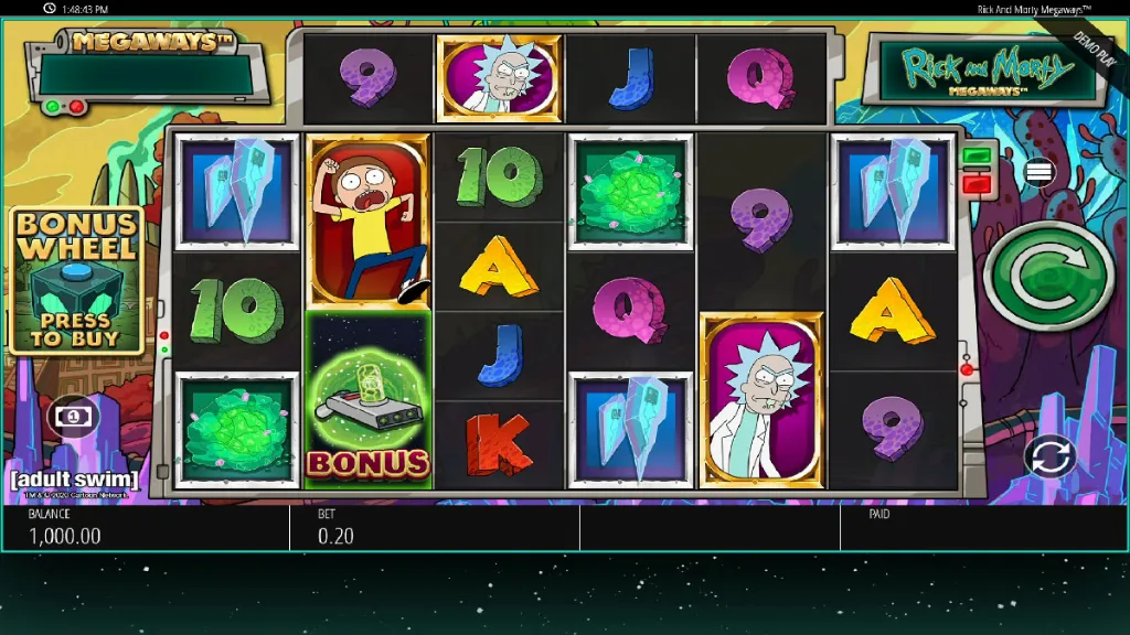Rick and Morty Megaways slot base game with character symbols