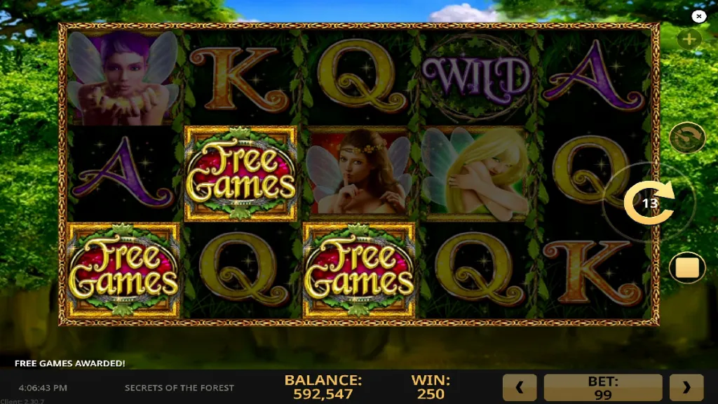 Secrets of the Forest slot with three scatter symbols landing to trigger the free spins bonus.
