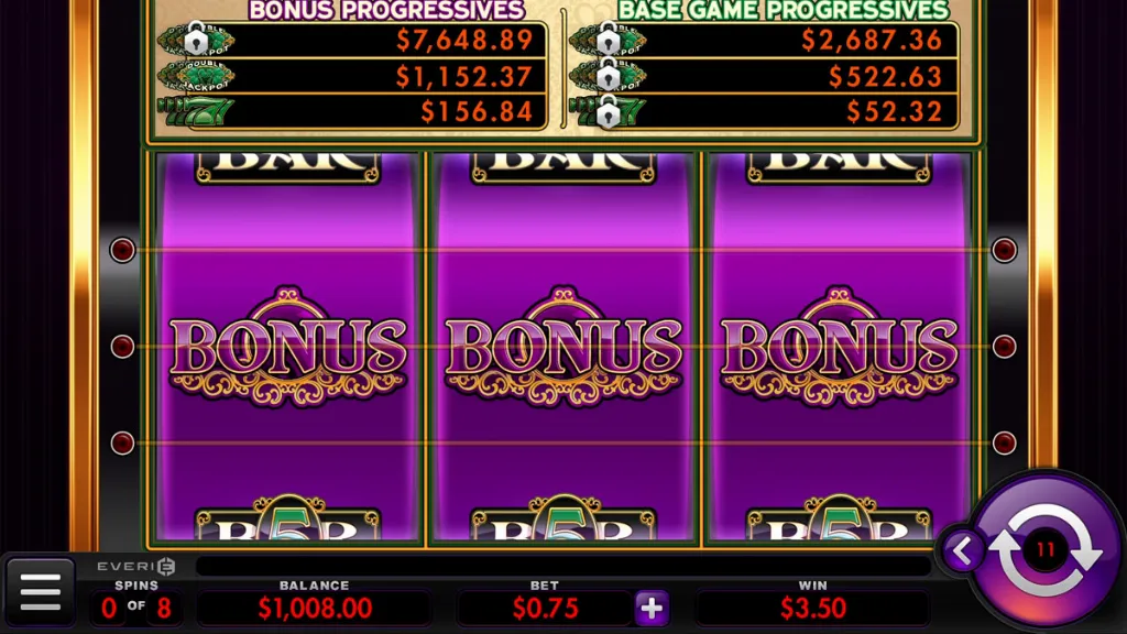 Shamrock slot bonus round in progress with active reels and highlighted bonus icons