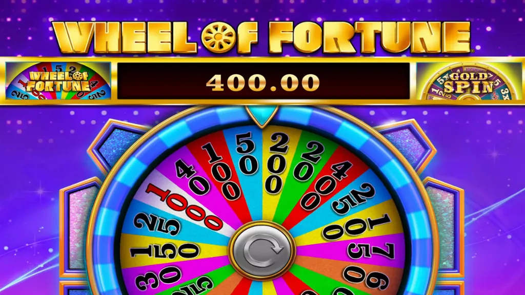 Wheel of Fortune Triple Gold Gold Spin slot during bonus round with the colorful prize wheel spinning.