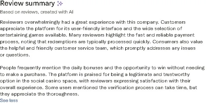 AI-generated Trustpilot review summary describing user feedback on Zula Casino’s games, bonuses, and withdrawal experience.