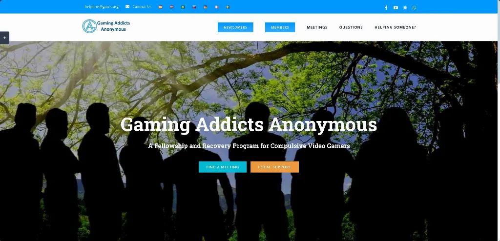 Gambling Addicts Anonymous website screenshot promotes gaming addiction recovery resources with a header reading fellowship and recovery program for compulsive gamers.