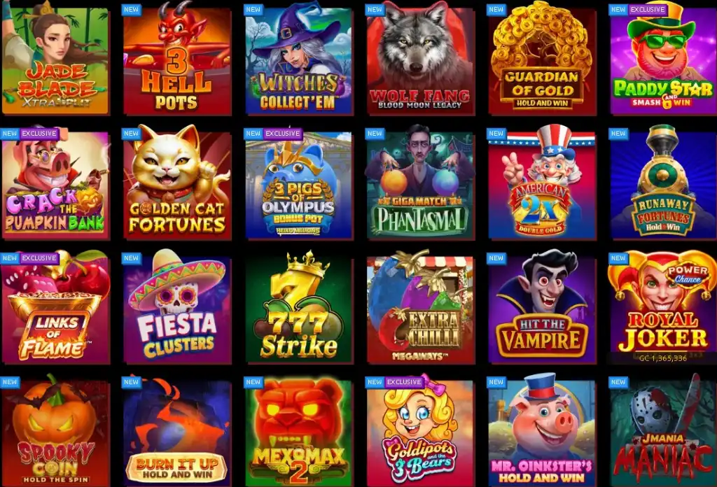 Hello Millions casino lobby featuring new and exclusive slot releases such as 3 Hell Pots, Witches Collect ’Em, and Guardian of Gold.
