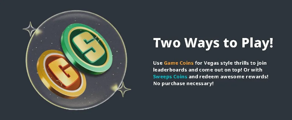 Promotional graphic explaining Lucky Bits’ two ways to play using Game Coins for leaderboard fun or Sweeps Coins for redeemable rewards.