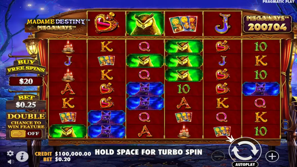 Madame Destiny Megaways - Game screenshot with reels.