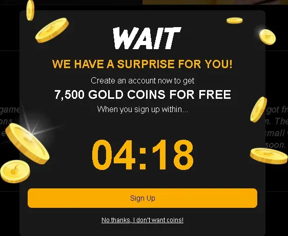 The Jackpota 7,500 Gold Coins free-signup offer highlights a countdown timer and floating gold coins to emphasize the limited-time reward.