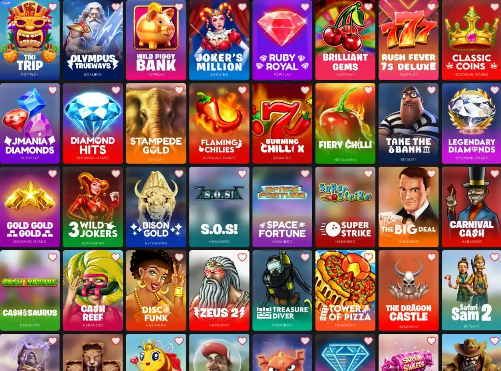 The WOW Vegas Slot Machine Lobby displays a colorful grid of featured slot titles like Tiki Trip, Olympus Trueways, Wild Piggy Bank, Joker’s Million, and Ruby Royal.